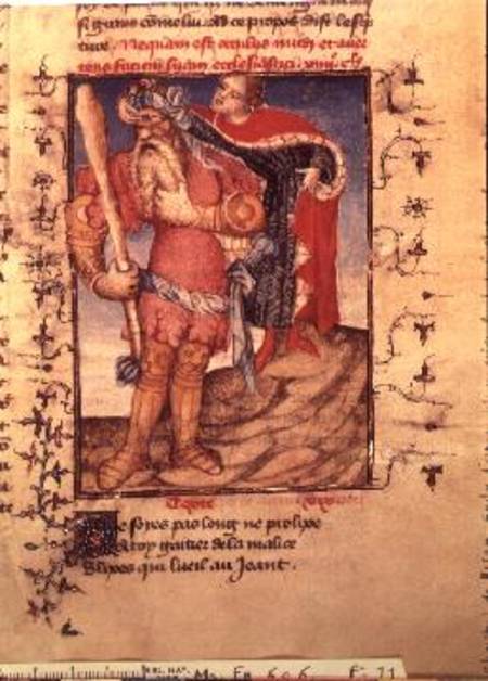 Fr 606 f.11 Ulysses piercing the eye of the Cyclops, from the L'Epitre d'Othea de the Epitre Master
