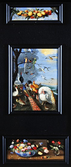 Still life tableaux - garland of fruit, various birds, bouquets de the Elder Kessel Jan van