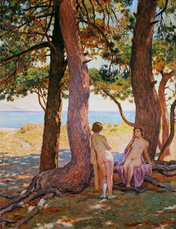 Two female acts under pines de Theo van Rysselberghe