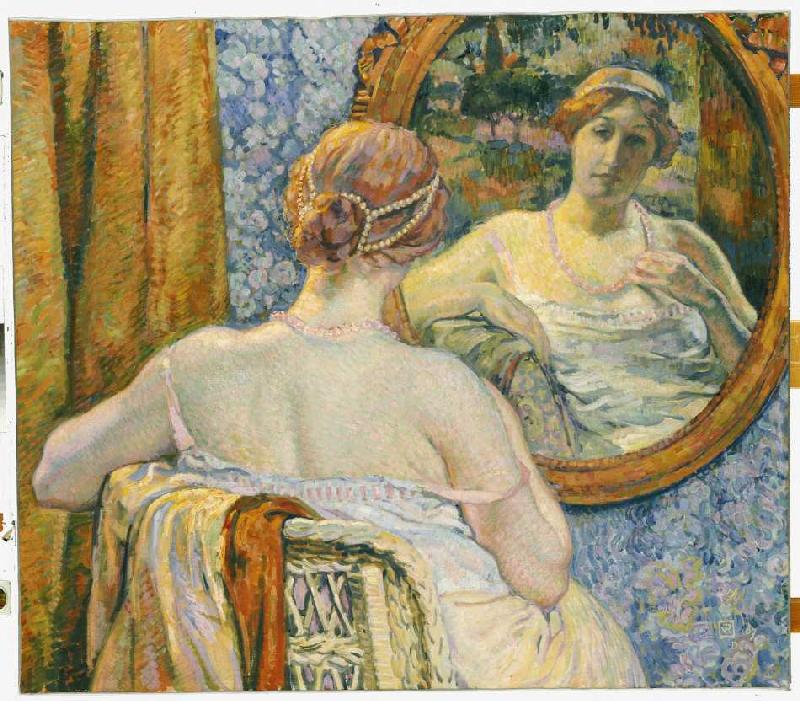 Frau beim Blick in den Spiegel de Theo van Rysselberghe