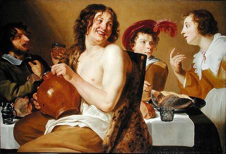 Figures eating and drinking around a table de Theodor Rombouts
