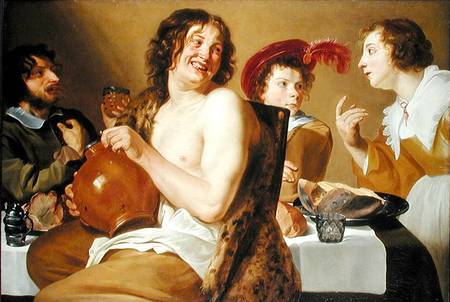 Figures eating and drinking around a table de Theodor Rombouts