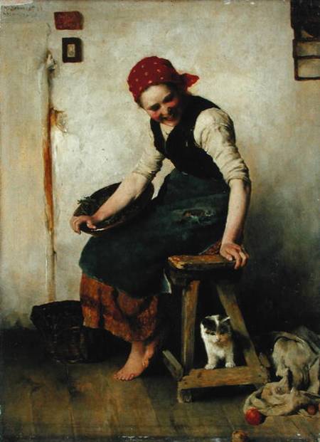 Young Girl with a Cat de Theodor Schmidt