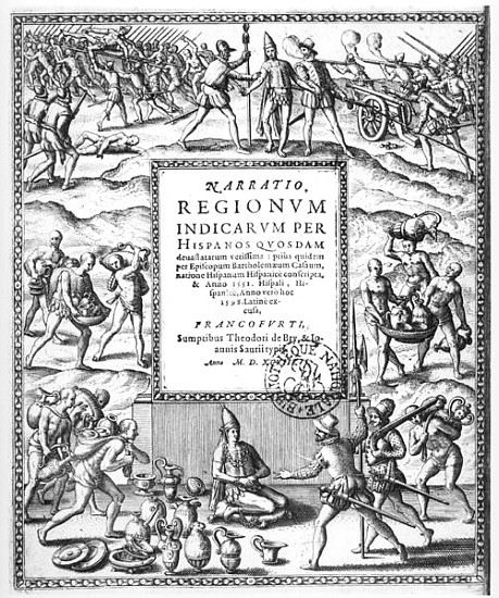 Bartholome de Las Casas (1474-1566) condemning the cruel treatment of the Indians the Conquistadors, de Theodore de Bry