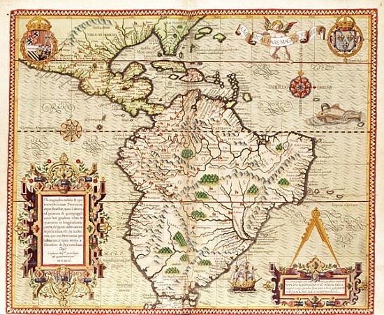 Map of Central and South America, from ''Americae Tertia Pars..'' de Theodore de Bry