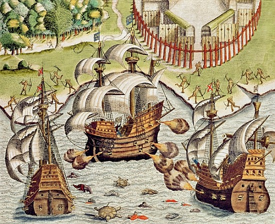 Naval Battle between the Portuguese and French in the Seas off the Potiguaran Territories, from ''Am de Theodore de Bry