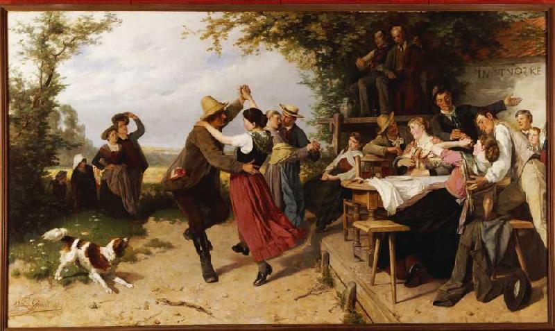 Dance in front of a rural pub. de Théodore Gérard