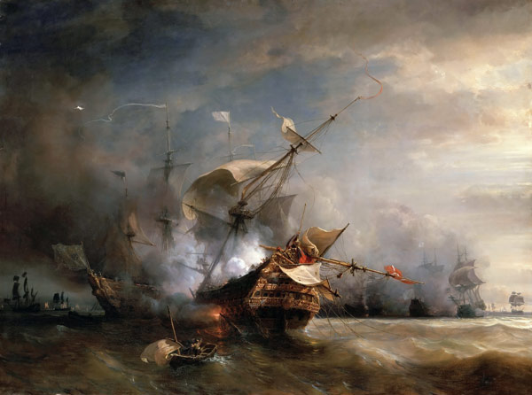 The naval Battle near Lizard Point, Cornwall on 21 October 1707 de Théodore Gudin