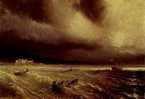 Sea storm in the bay of Naples de Théodore Gudin