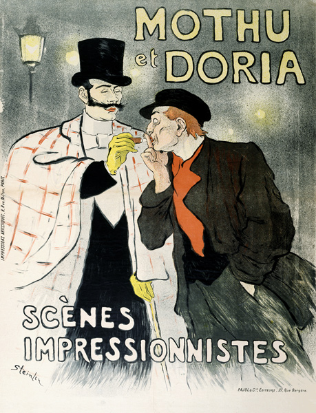 Reproduction of a poster advertising 'Mothu and Doria'in impressionist scenes de Théophile-Alexandre Steinlen