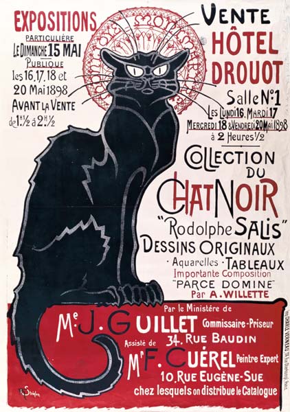 Poster advertising an exhibition of the ''Collection du Chat Noir'' cabaret at the Hotel Drouot, Par de Théophile-Alexandre Steinlen