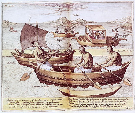 Boats in Goa, illustration from ''Jan Hughen van Linschoten, His Discourse of Voyages into the East  de the Younger Doetechum Johannes Baptista van