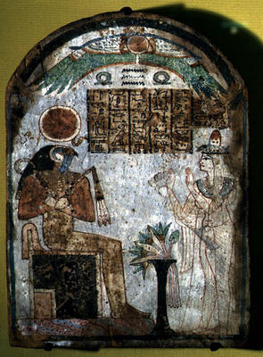 Stela depicting Tachenes praying before the god Re-Horakhty, 900 BC (painted wood) de Third Intermediate Period Egyptian