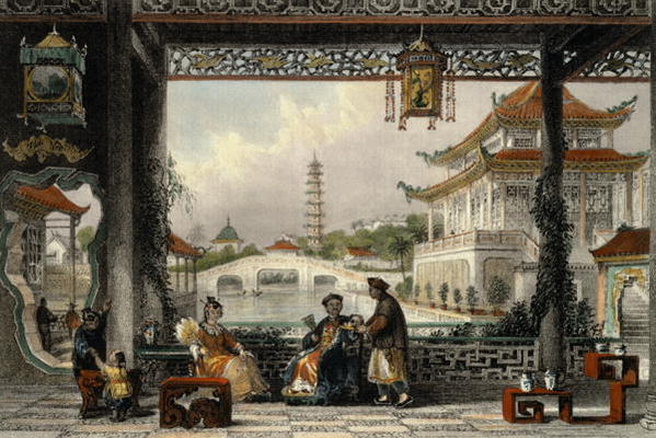 Pavilion and Gardens of a Mandarin near Peking, from 'China in a Series of Views' by George Newenham de Thomas Allom