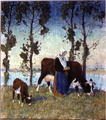 Woman with a Cow and Calf de Thomas Austen Brown