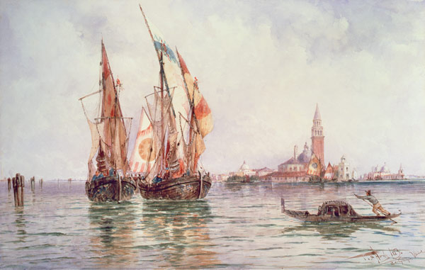 Fishing boats near San Giorgio Maggiore, Venice de Thomas Bush Hardy