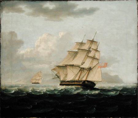 A British Frigate in Pursuit of a French Frigate de Thomas Buttersworth