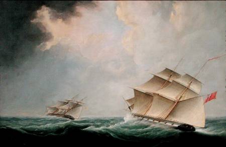 A Naval Brig Pursuing another Brig de Thomas Buttersworth