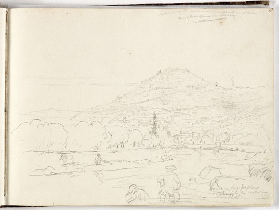 Sketch of hilltop, riverbank and figures de Thomas Cole