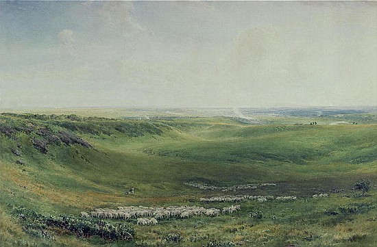 Wide Pastures, Sussex (watercolour) de Thomas Collier