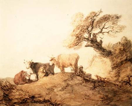 Cattle with Drovers and a Dog under a Tree de Thomas Gainsborough