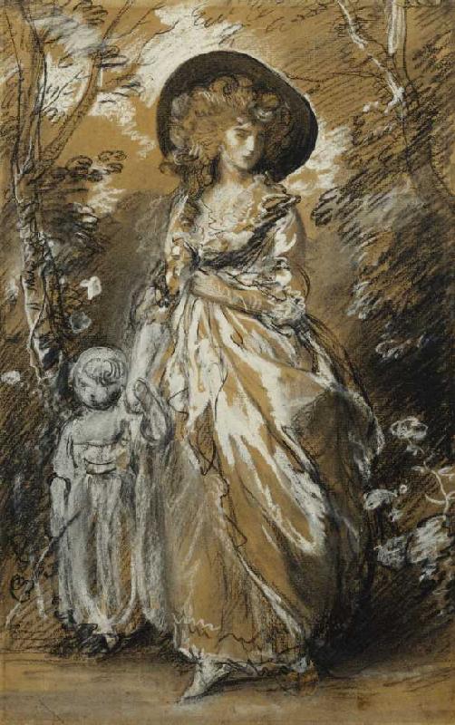 Eine Dame im Garten mit ihrem Kind an der Hand (möglicherweise eine Studie für The Richmond Water-Wa de Thomas Gainsborough