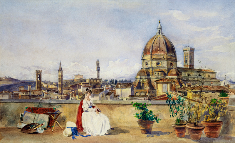 Auf einer Terrasse  mit Blick über Florenz. de Thomas Hartley Cromek