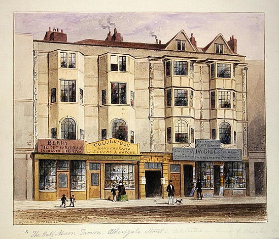 An old House called the Half Moon Tavern, on the West side of Aldersgate Street de Thomas Hosmer Shepherd
