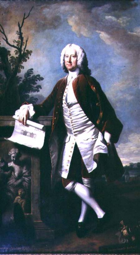 Portrait of Theodore Jacobsen, architect of the Foundling Hospital, shown holding a drawing of the W de Thomas Hudson