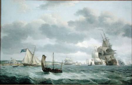 Men-of-War and other Ships in a Breeze off Dover de Thomas Luny