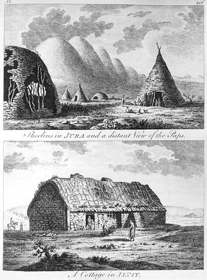 Sheelins in Jura and a distant view of the Paps and A Cottage of Islay, from ''A Tour in Scotland, a de Thomas Pennant