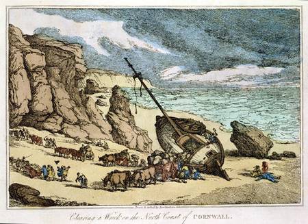 Clearing a Wreck on the North Coast of Cornwall, from 'Sketches from Nature' de Thomas Rowlandson
