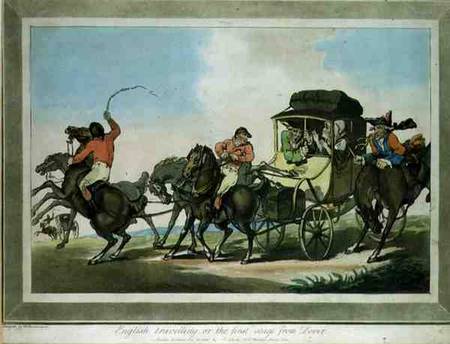 "English Travelling, or The First Stage from Dover", aquatinted by Francis Jukes (1747-1812), pub. b de Thomas Rowlandson