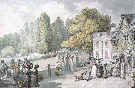 A House with Figures, Formerly Known as 'The Green, Richmond' de Thomas Rowlandson