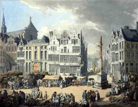 Place de Mier at Antwerp, engraved by Wright and Schutz, pub. by Rudolph Ackermann de Thomas Rowlandson