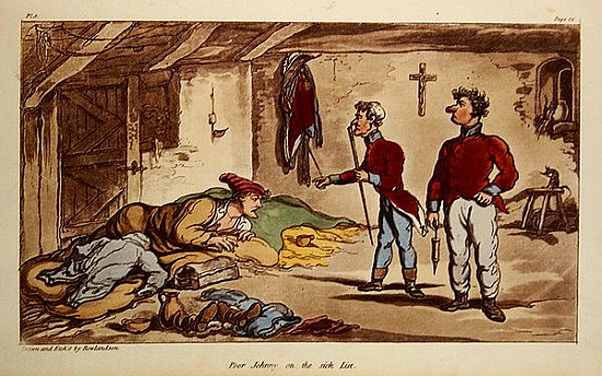 Poor Johnny on the sick list, pl.9 from the book ''The Military Adventures of Johnny Newcome'', Patr de Thomas Rowlandson