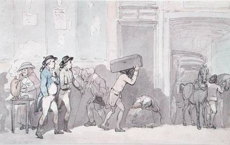 Rowlandson and Wigstead (1745-93) Arriving at an Inn (pen & grey ink and w/c on paper) de Thomas Rowlandson