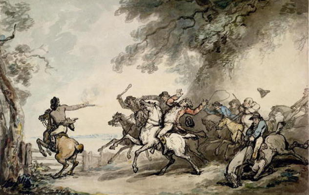 The Chase of the Highwayman, c.1790 (pen, ink, w/c and pencil on paper) de Thomas Rowlandson