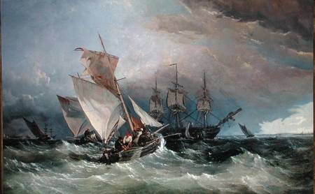 Shrimp Cutters off the Nore, Sheerness in the Distance de Thomas Sewell Robins
