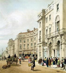 Western side of John Nash's extended Regent Circus (detail) from 'London As It Is', engraved and pub