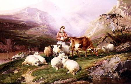 Cow and Sheep on a Mountain Pasture de Thomas Sidney Cooper