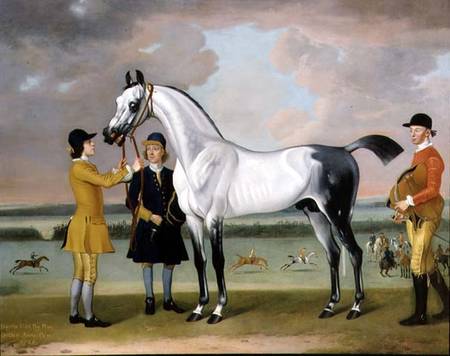 The Duke of Bolton's 'Starling' with a jockey and groom at Newmarket de Thomas Spencer