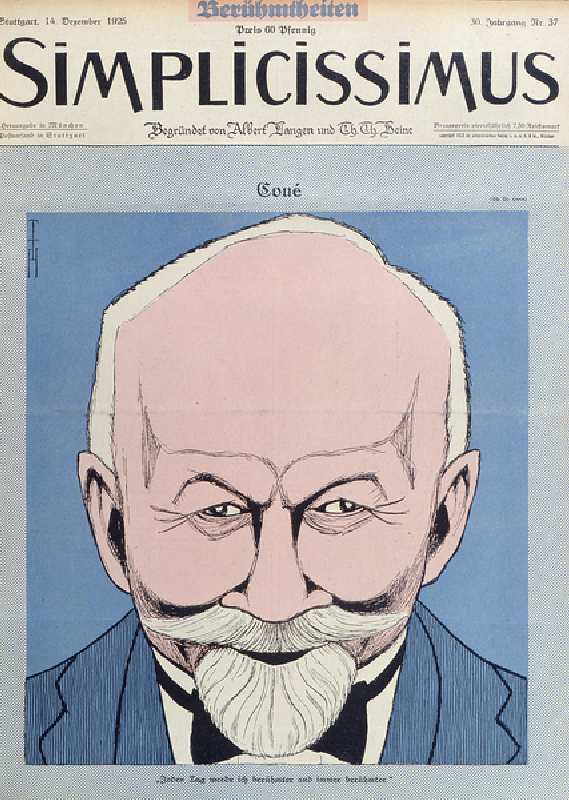 Emile Coue (1857-1926) from the cover of Simplicissimus magazine, 12th December 1925 (colour litho) de Thomas Theodor Heine