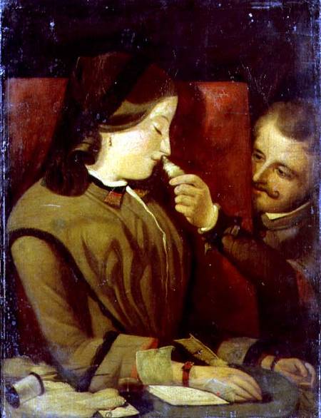 Man Tickling a Woman's Nose with a Feather de Thomas Wade