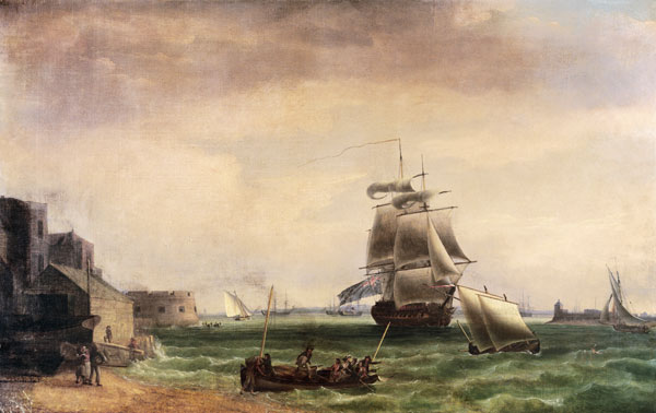 Men-O'-War and Small Craft at Portsmouth Harbour de Thomas Whitcombe