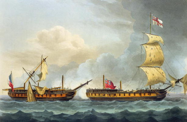Capture of La Fique, January 5th 1795, from 'The Naval Achievements of Great Britain' by James Jenki de Thomas Whitcombe