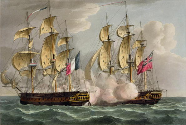 Capture of L'Immortalite, October 20th 1798, from 'The Naval Achievements of Great Britain' by James de Thomas Whitcombe