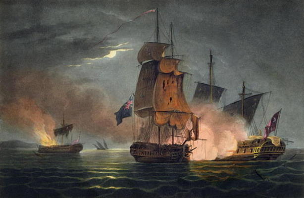 Capture of the Badere Zaffer, July 6th 1808, from 'The Naval Achievements of Great Britain' by James de Thomas Whitcombe