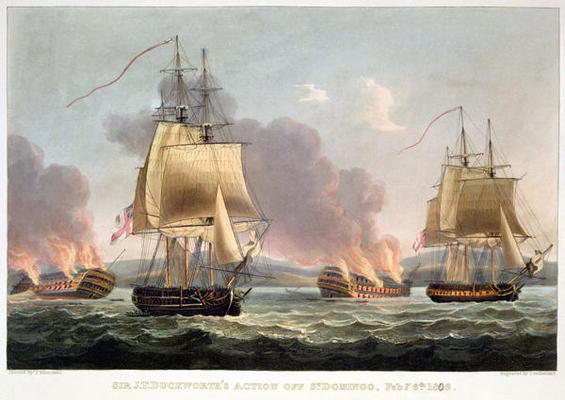 Sir J. T. Duckworth's Action off St. Domingo, February 6th 1806, engraved by Thomas Sutherland for J de Thomas Whitcombe