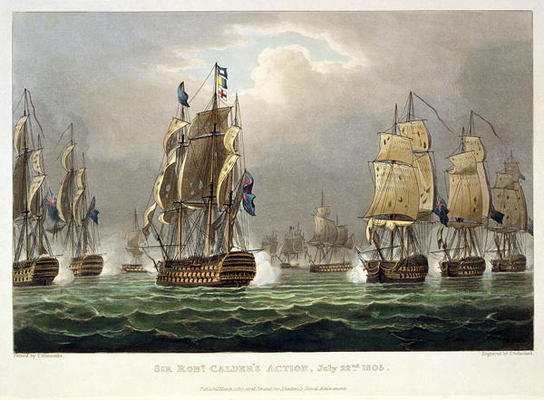Sir Robert Calder's Action, July 22nd 1805, engraved by Thomas Sutherland for J. Jenkins's 'Naval Ac de Thomas Whitcombe